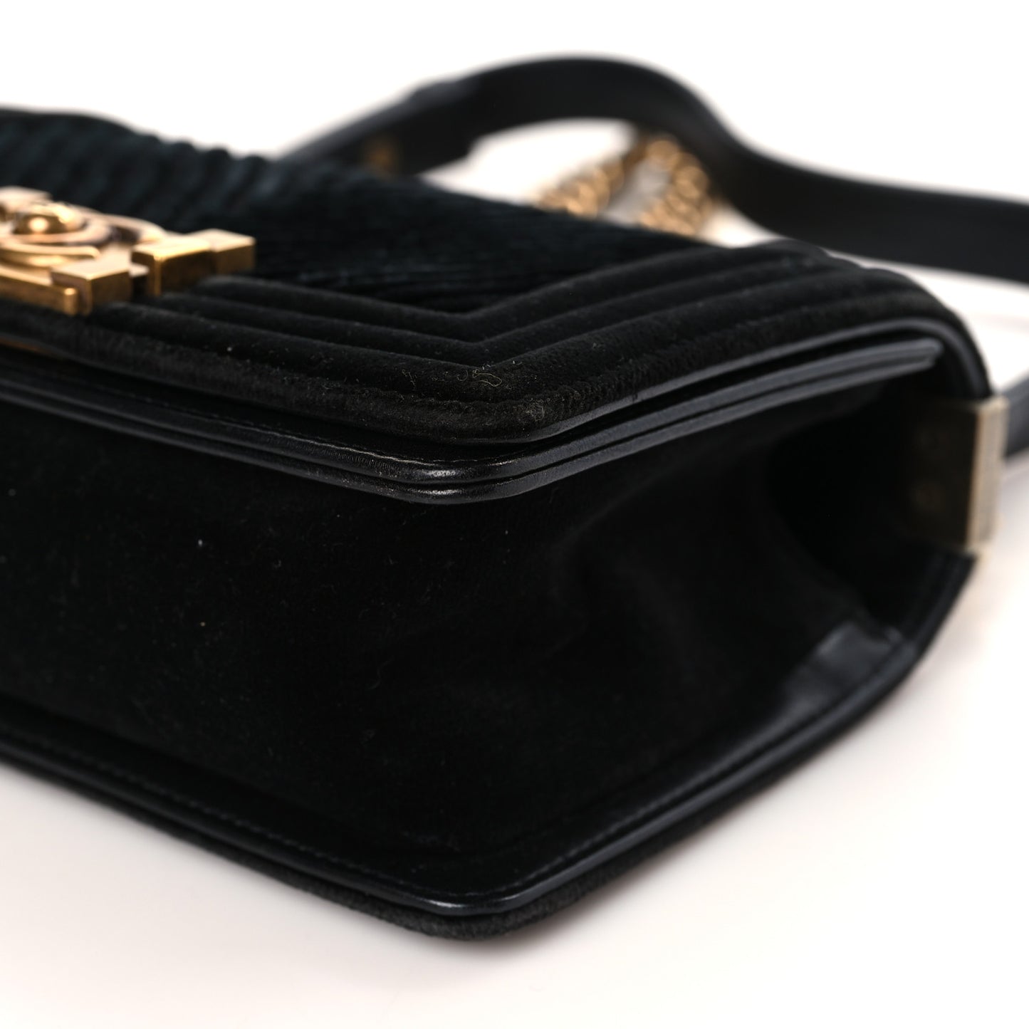 Velvet Chevron Quilted Small Boy Flap Black