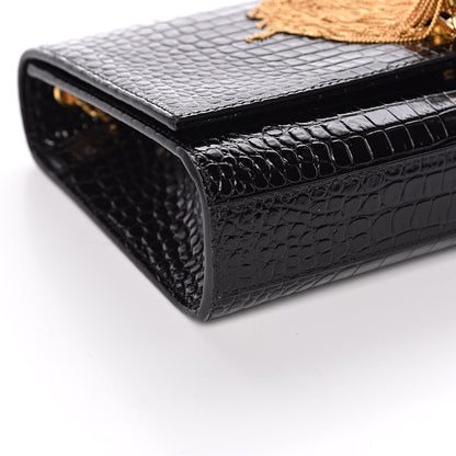 Saint Laurent Calfskin Crocodile Embossed Medium Classic Monogram Kate Tassel Satchel Black 8 of 11