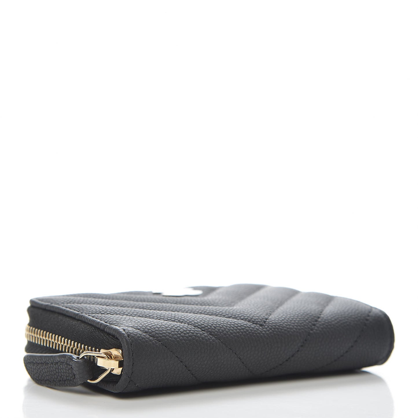 Caviar Chevron Quilted Zip Coin Purse Black