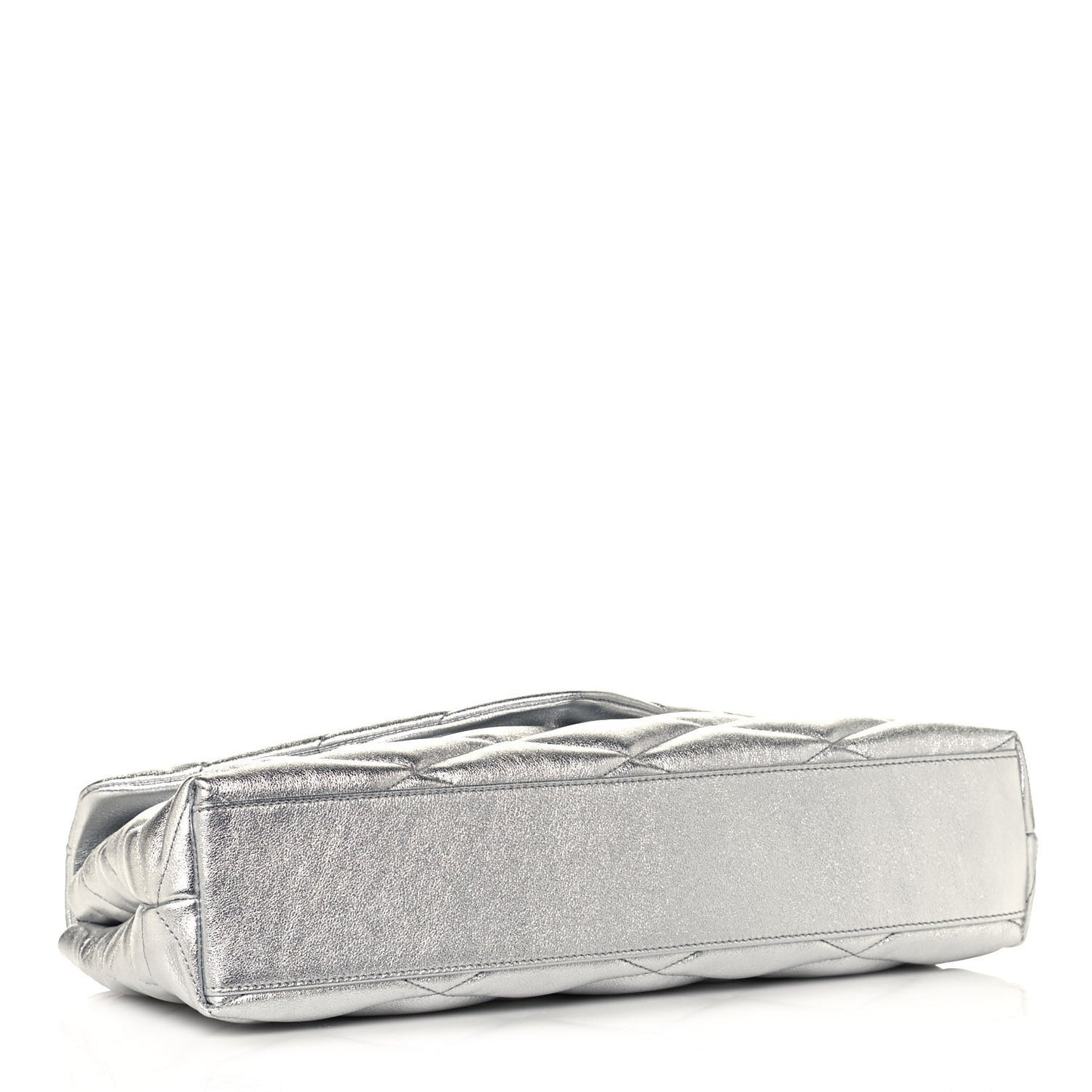 Metallic Lambskin Quilted Sade Puffer Envelope Clutch Argento
