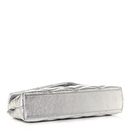 Saint Laurent Metallic Lambskin Quilted Sade Puffer Envelope Clutch Argento 4 of 13