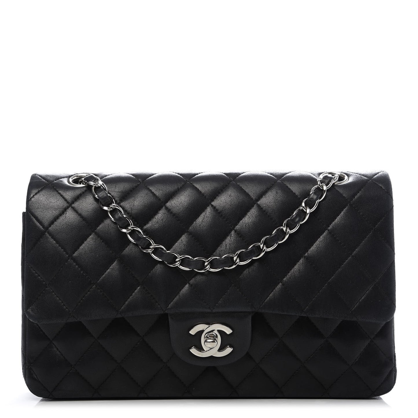 Lambskin Quilted Medium Double Flap Black