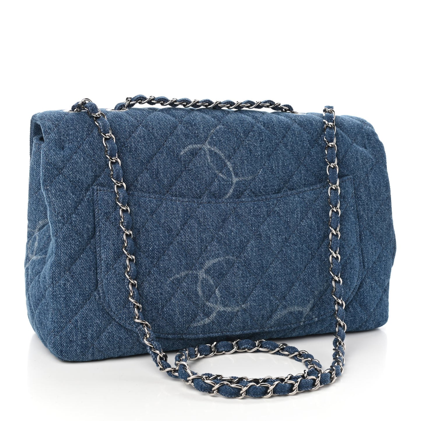 Denim Quilted CC Print Jumbo Single Flap Blue