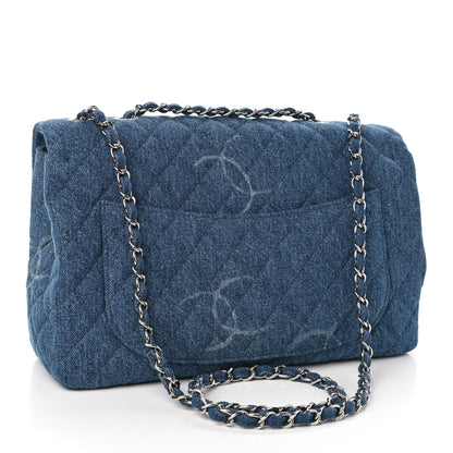 Chanel Denim Quilted CC Print Jumbo Single Flap Blue 2 of 8