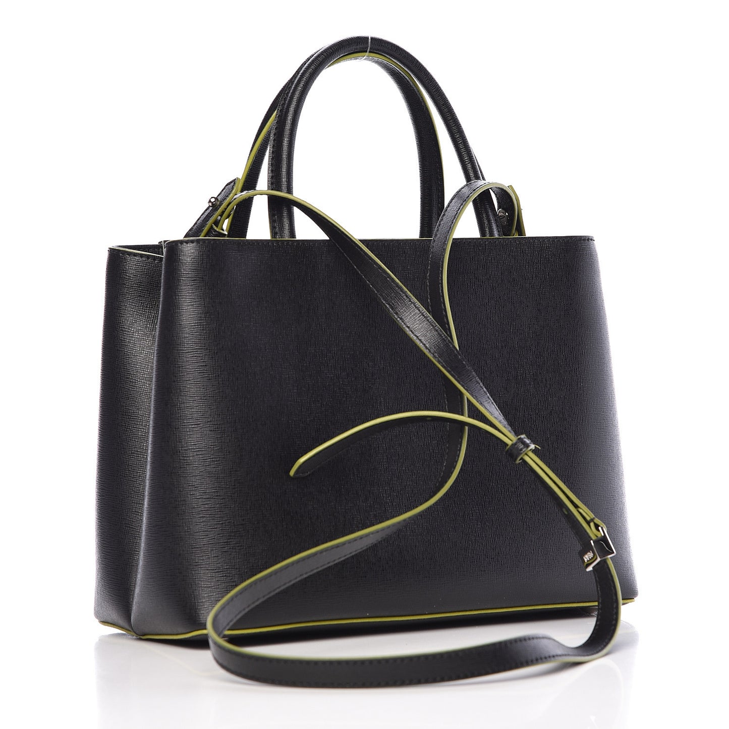 Vitello Elite Shearling Block Letter Petite 2Jours Tote Black