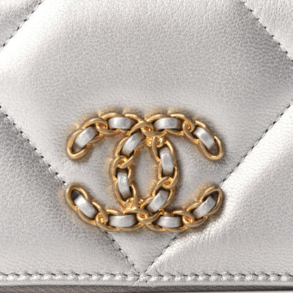 Chanel Metallic Goatskin Quilted 19 Zip Around Coin Purse Wallet Silver 8 of 8