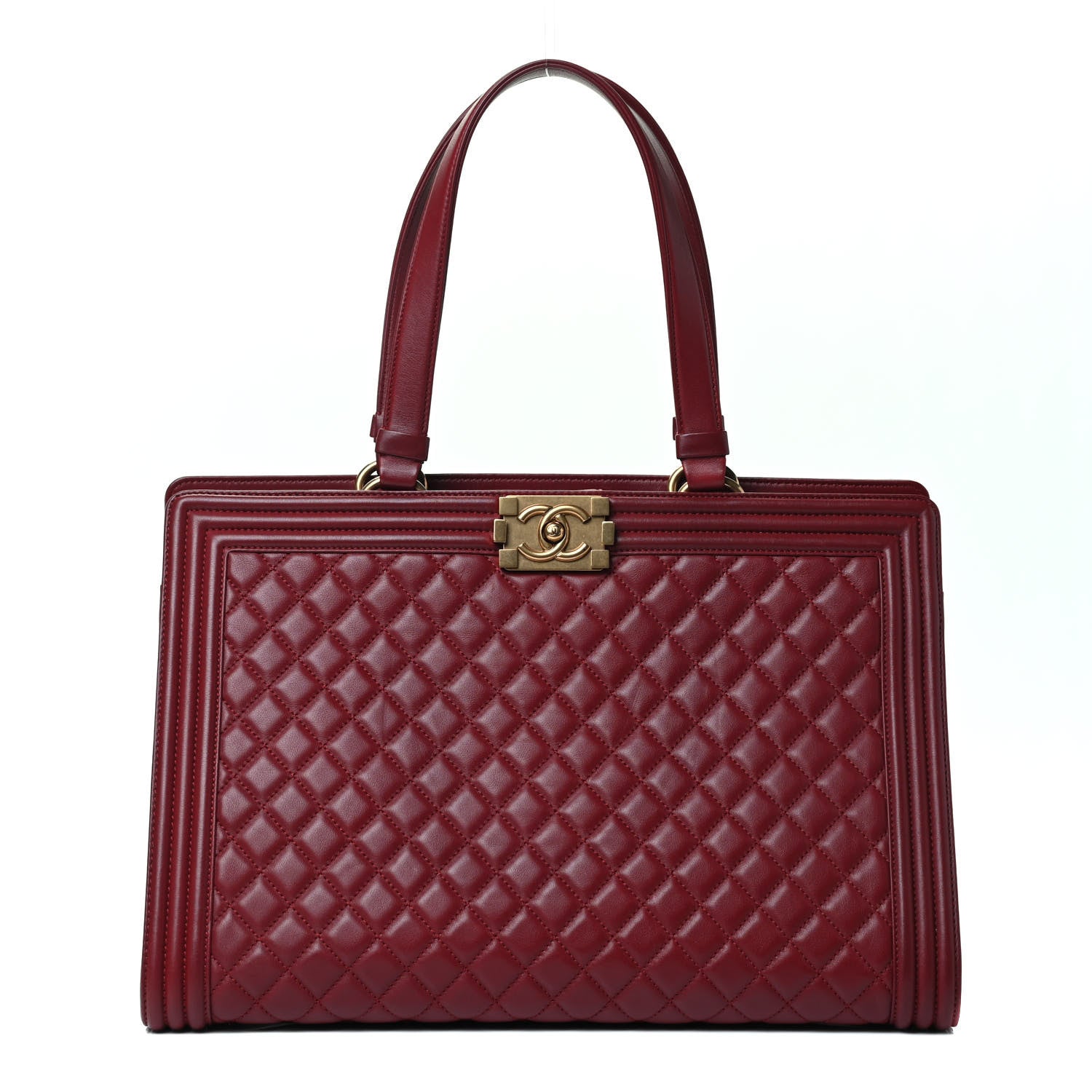 Chanel Lambskin Quilted Boy Shopping Tote Dark Red 1 of 4