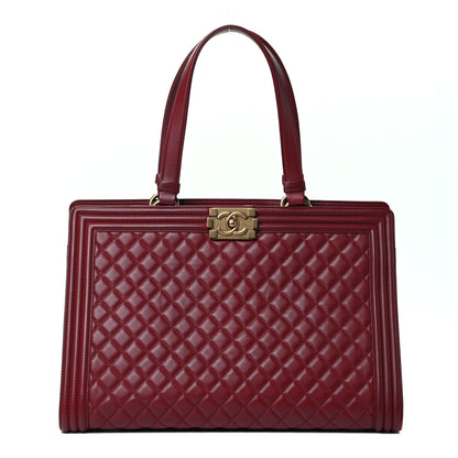 Chanel Lambskin Quilted Boy Shopping Tote Dark Red 1 of 4