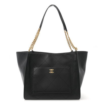 Chanel Caviar Stitched Pocket CC Large Tote White Black 1 of 10