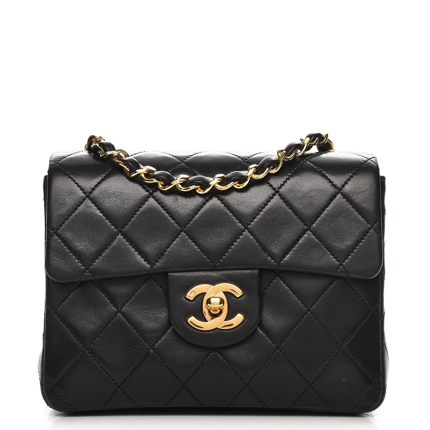 Lambskin Quilted Mini Square Flap Black