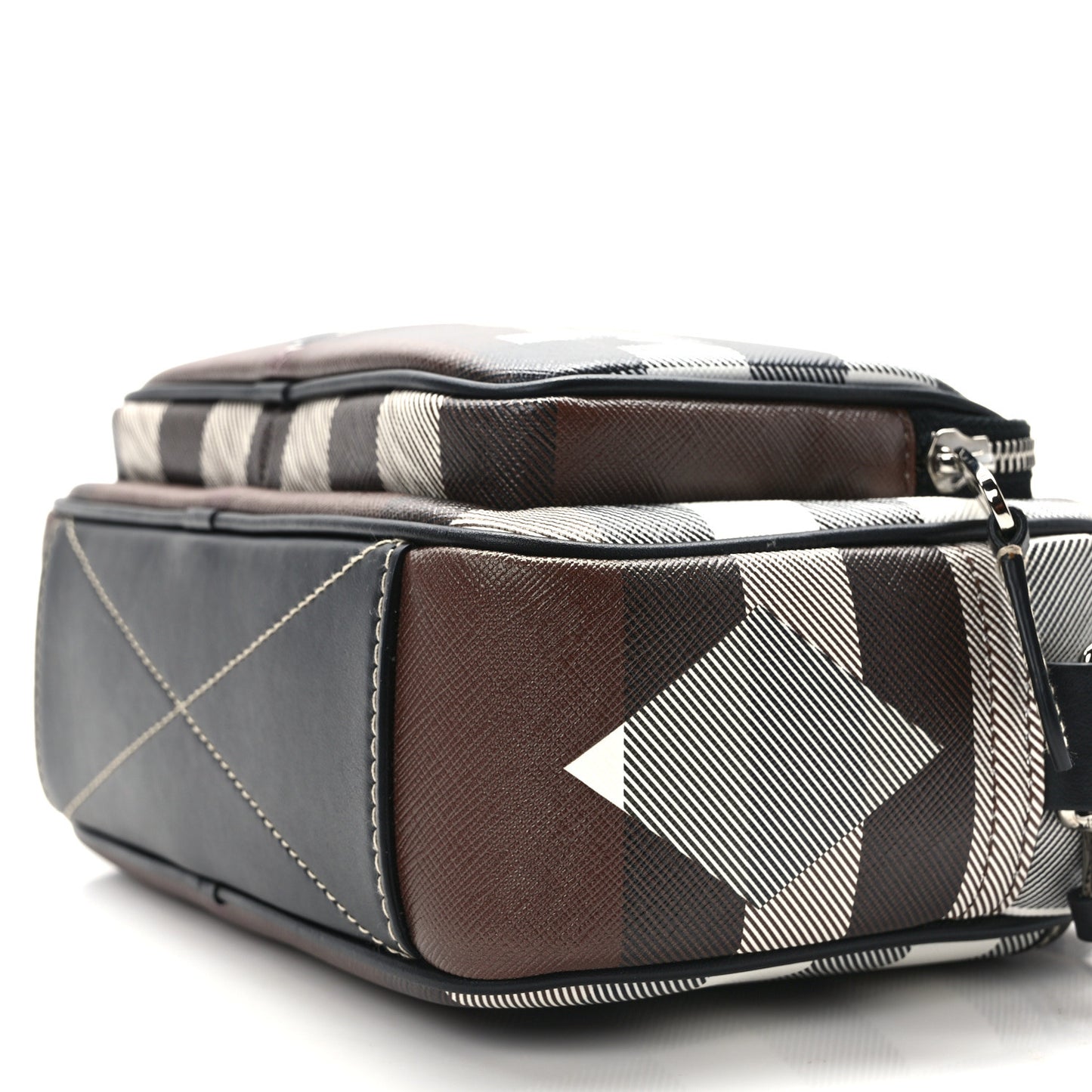 E-Canvas Calfskin Geometric Check Paddy Messenger Dark Birch Brown White