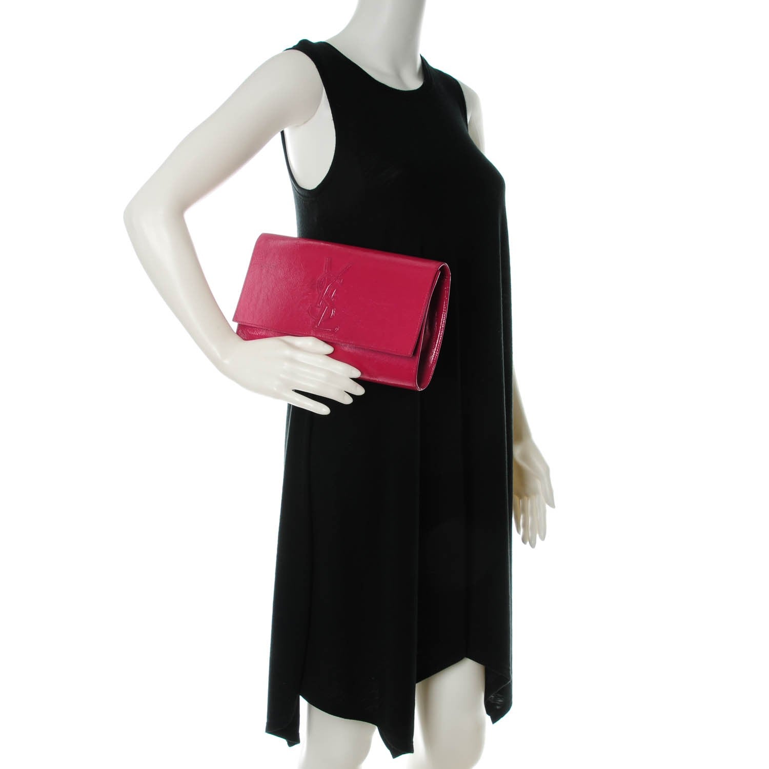 Saint Laurent Textured Patent Monogram Large Belle De Jour Clutch Fuchsia 2 of 11