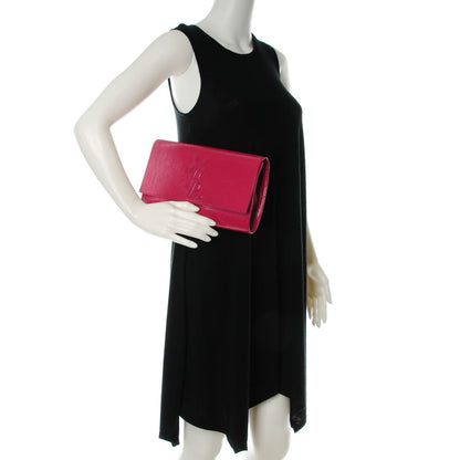 Saint Laurent Textured Patent Monogram Large Belle De Jour Clutch Fuchsia 2 of 11