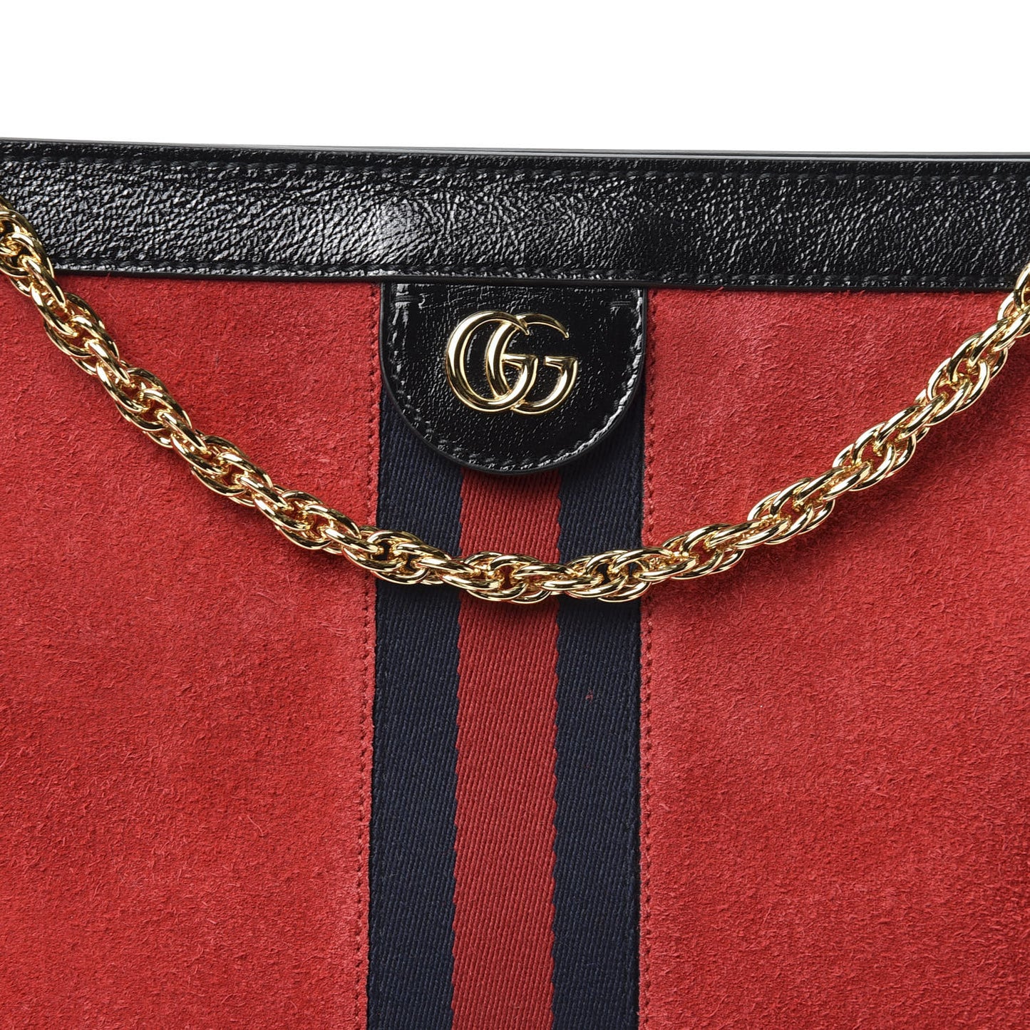 Suede Patent Web Medium Ophidia Chain Shoulder Bag Hibiscus Red Black