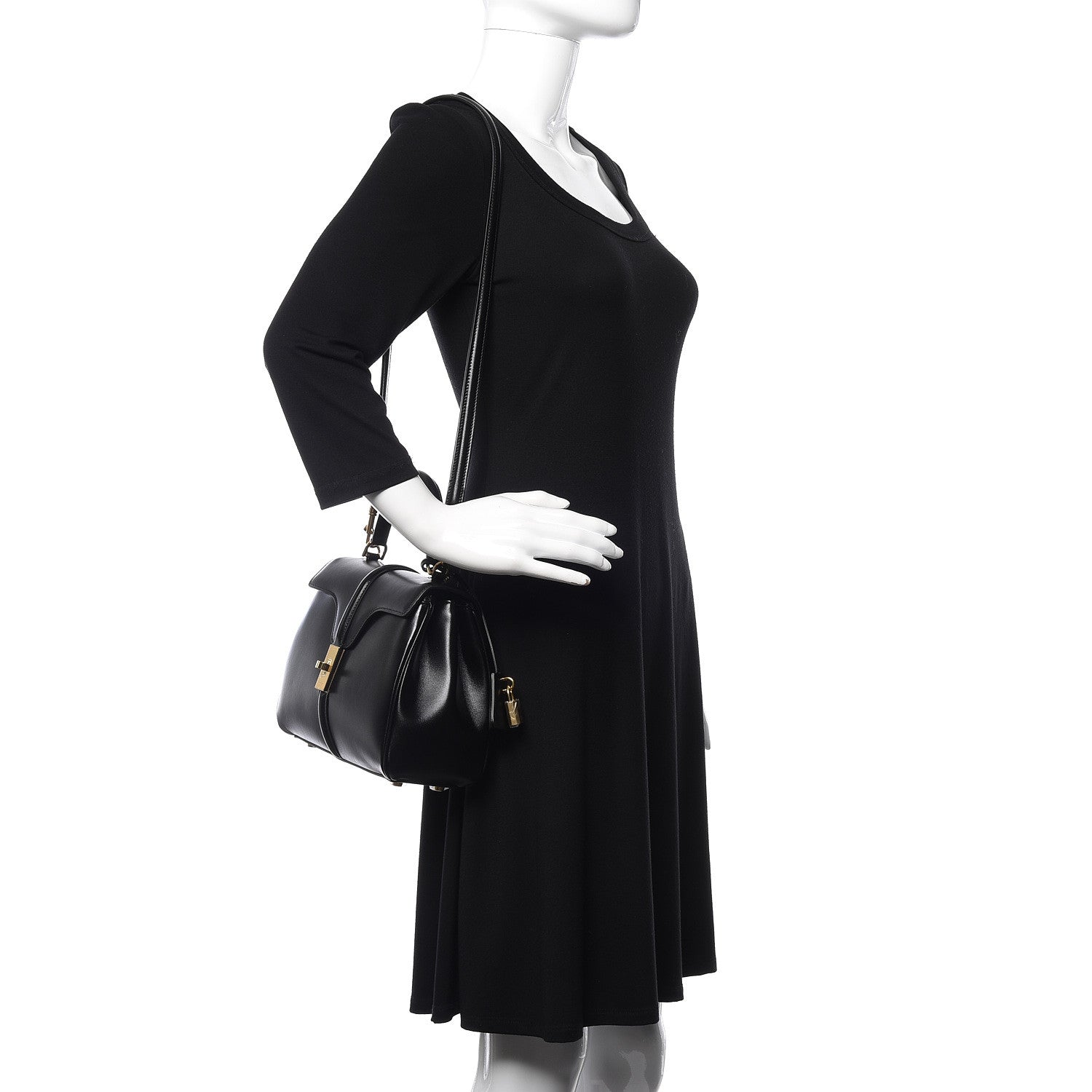 Celine Satinated Calfskin Small 16 Top Handle Bag Black 2 of 12