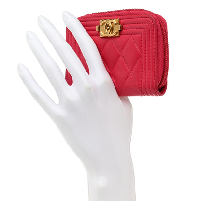 Chanel Lambskin Quilted Boy Zip Around Coin Purse Wallet Fuchsia 2 of 11