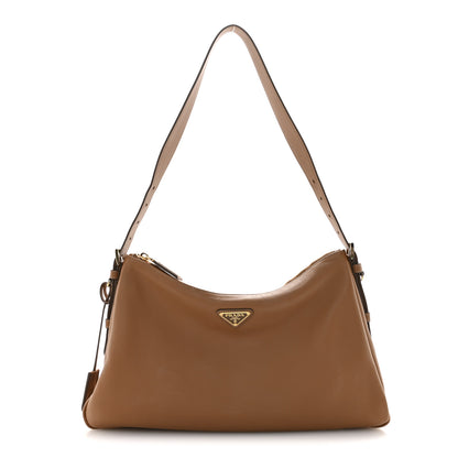 Prada Soft Calfskin Large Aimée Shoulder Bag Caramel 1 of 11