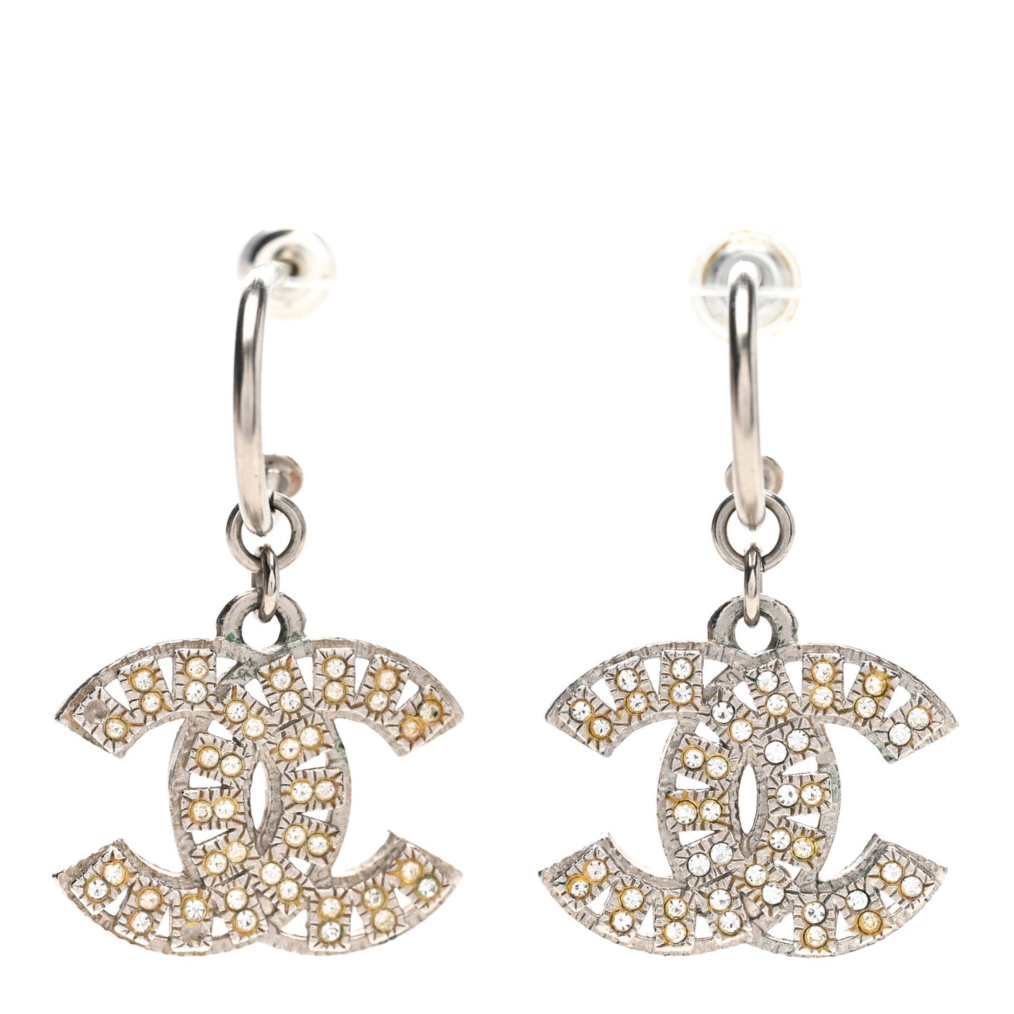 Crystal CC Drop Earrings Silver