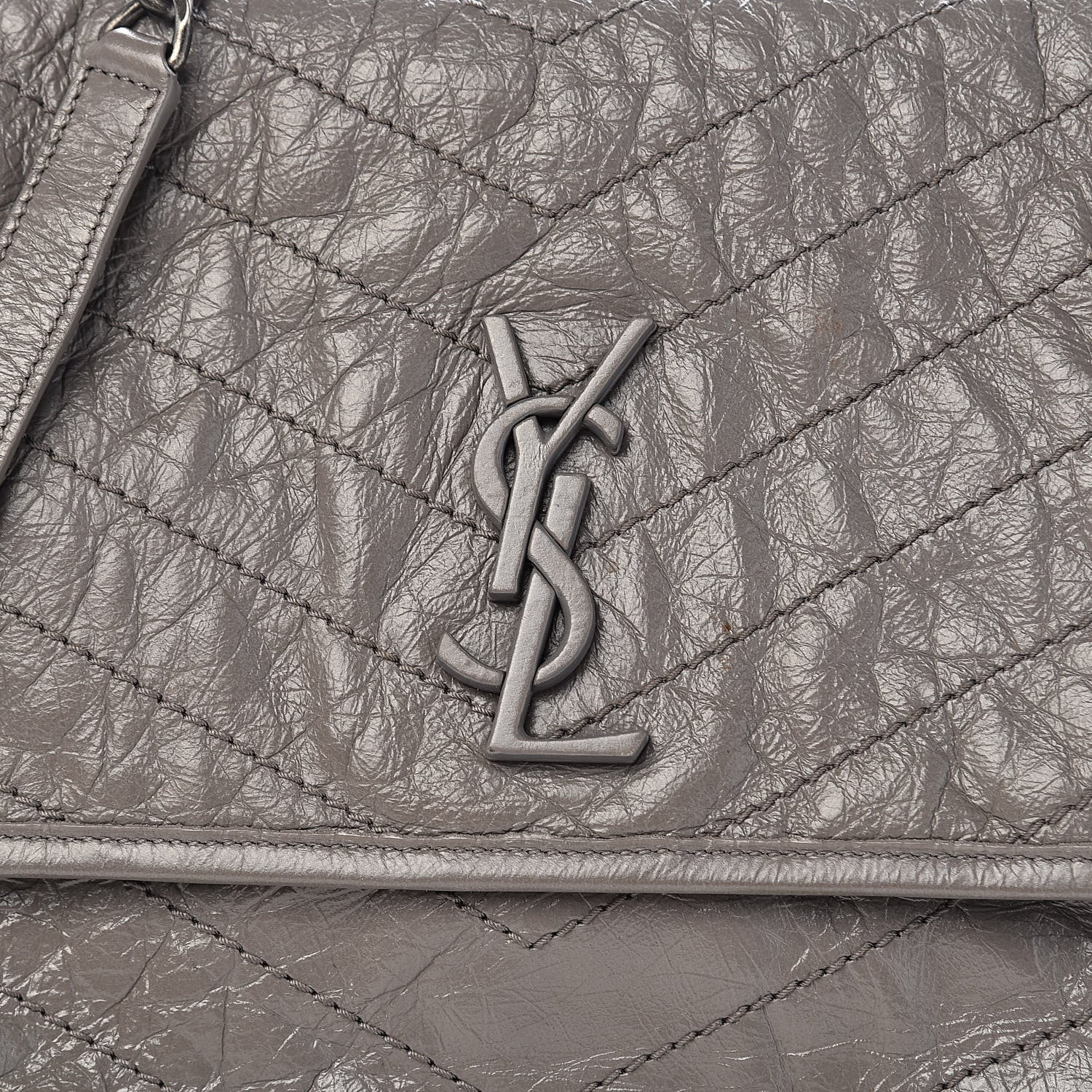 Saint Laurent Crinkled Calfskin Matelasse Monogram Medium Niki Chain Satchel Fog 10 of 10