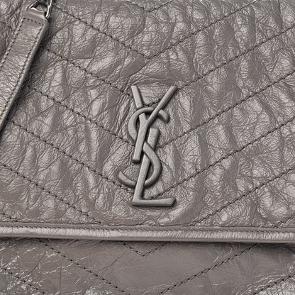 Saint Laurent Crinkled Calfskin Matelasse Monogram Medium Niki Chain Satchel Fog 10 of 10