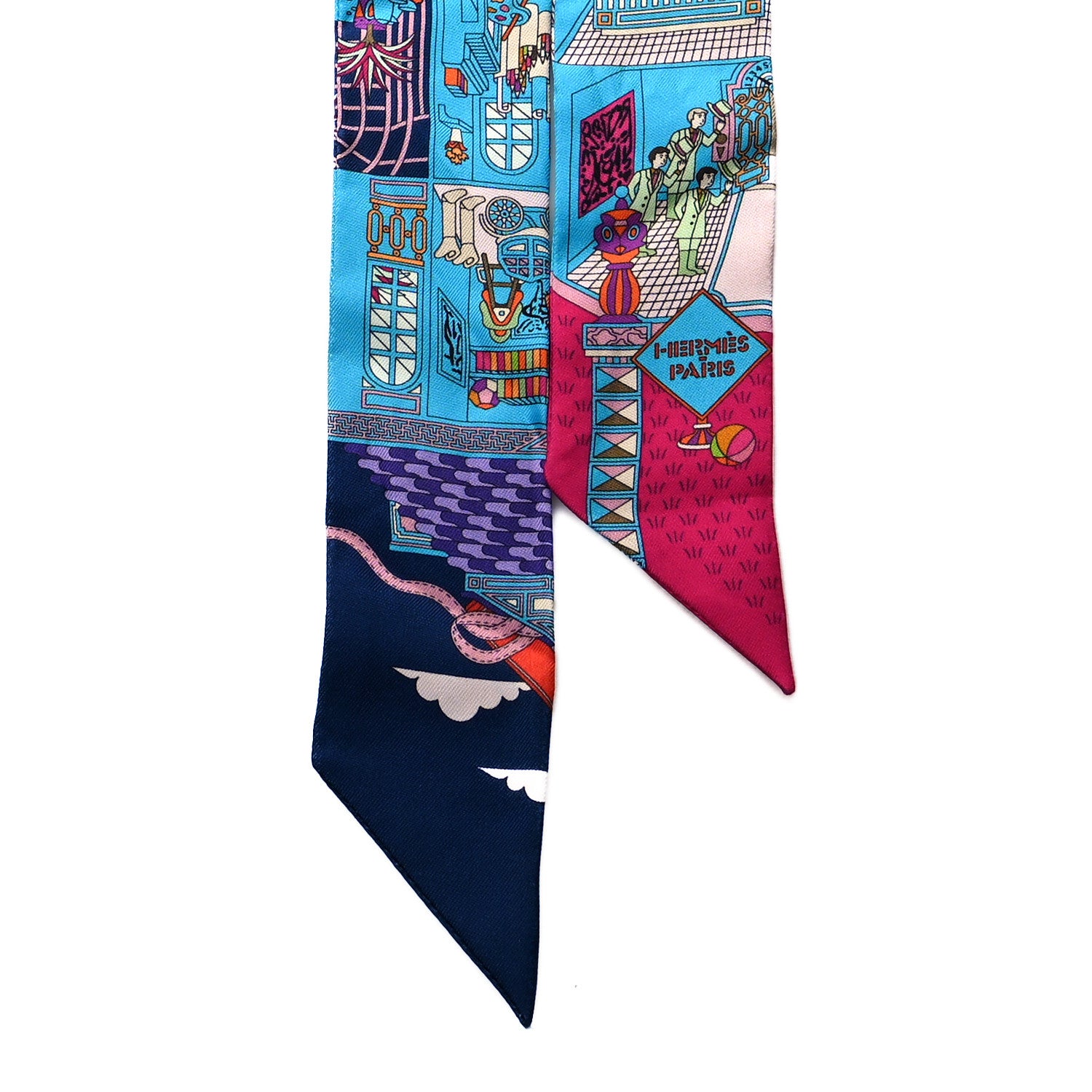 Hermes Silk La Maizeon des Carres Twilly Bleu Azur Marine Rose Indien 2 of 4
