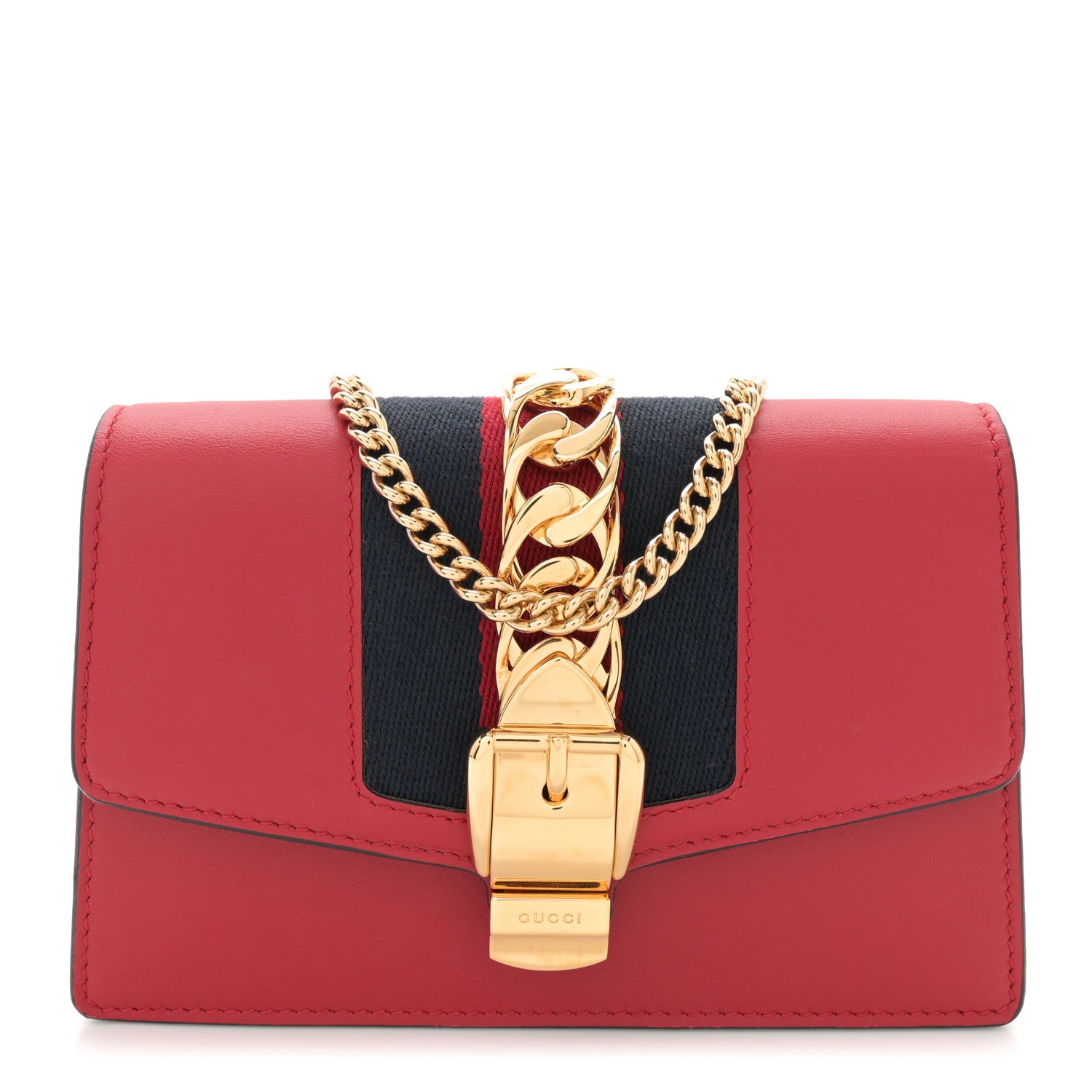 Gucci Calfskin Super Mini Sylvie Chain Shoulder Bag Hibiscus Red 1 of 14