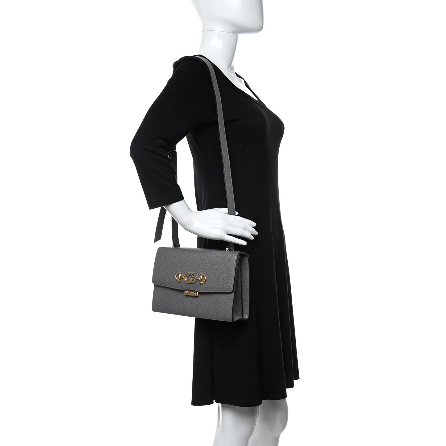 Grainy Calfskin Small Zumi Shoulder Bag Dusty Grey