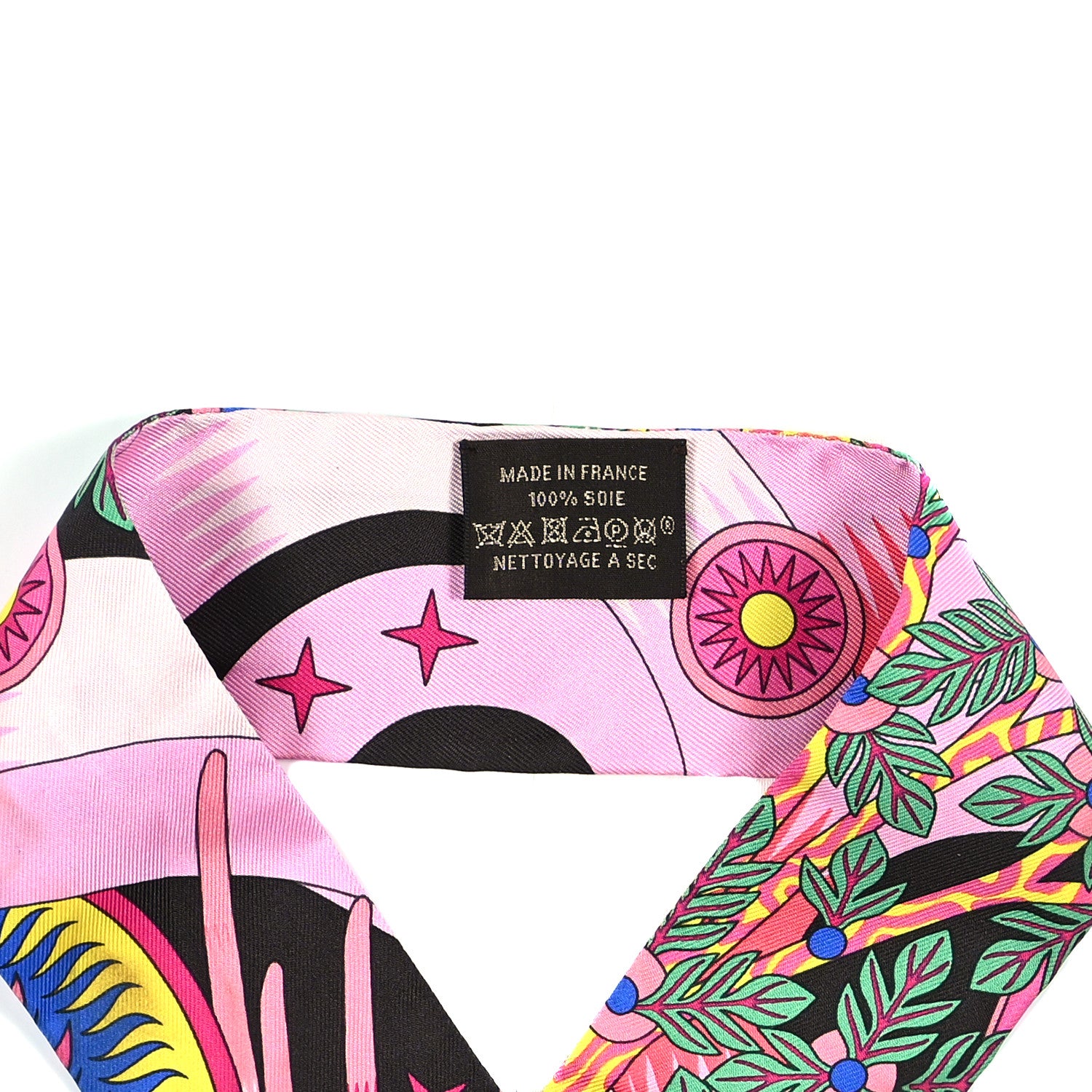 Hermes Silk La Source de Pegase Twilly Ebene Rose Vif Jaune Vif 2 of 3