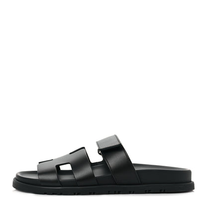 Hermes Calfskin Womens Chypre Sandals 37 Black 1 of 9