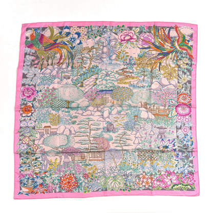 Hermes Silk Double Face Mille Feuilles Scarf 90 Rose Turquoise Multicolore 1 of 5