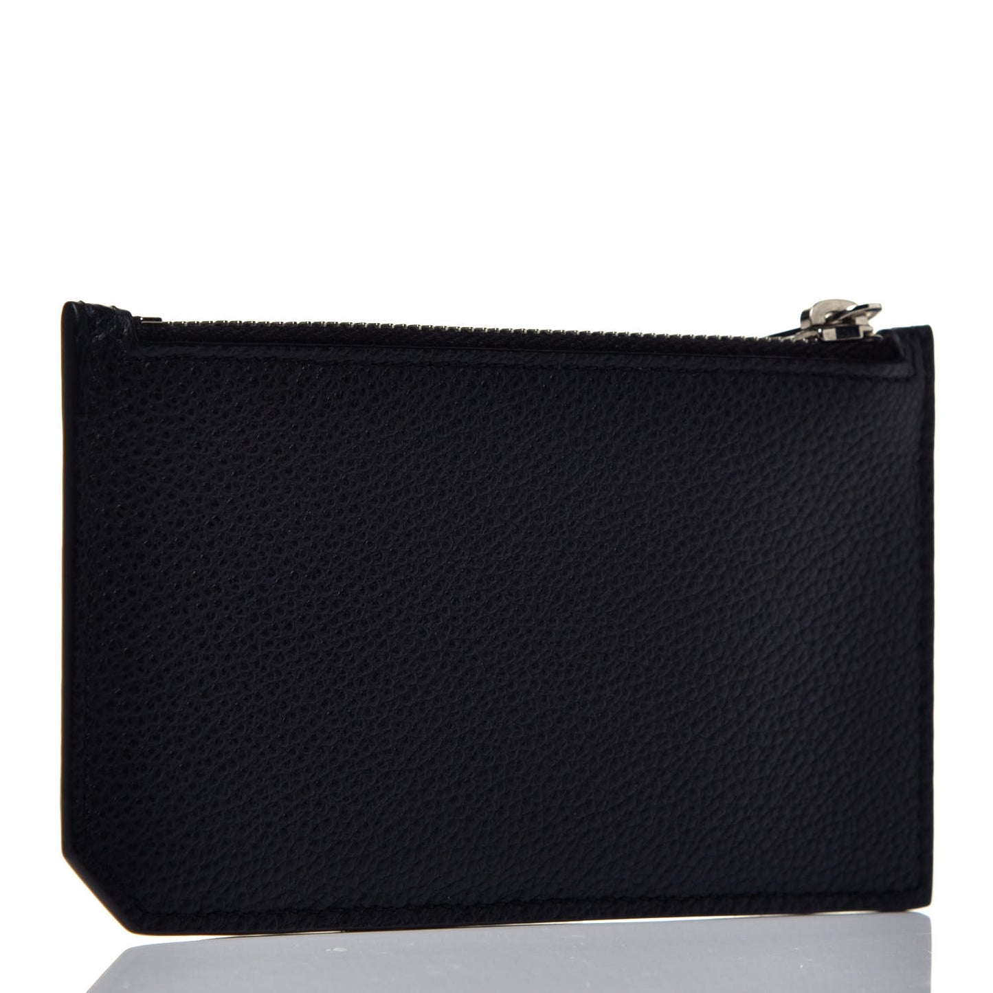 Grained Calfskin 5 Fragments Zip Pouch Card Holder Black