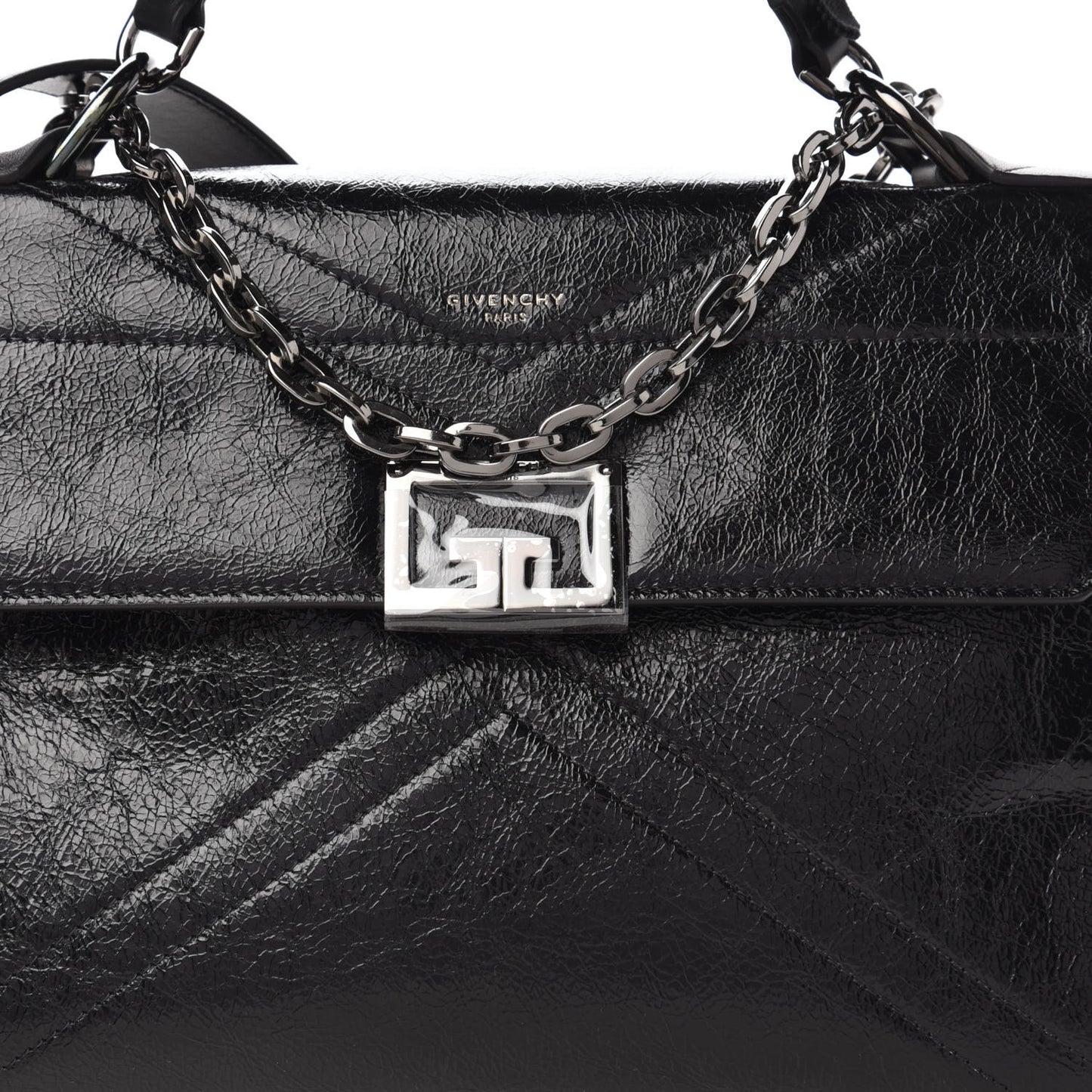 Creased Patent Calfskin Medium ID Flap Black