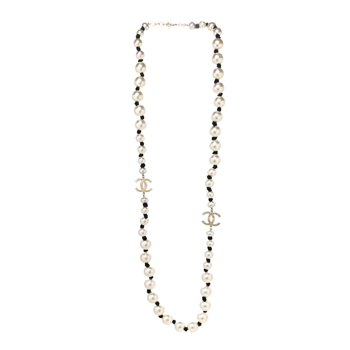 Pearl Ribbon CC Long Necklace