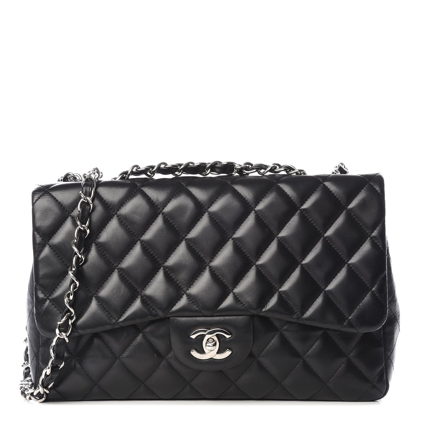 Lambskin Quilted Jumbo Single Flap Black
