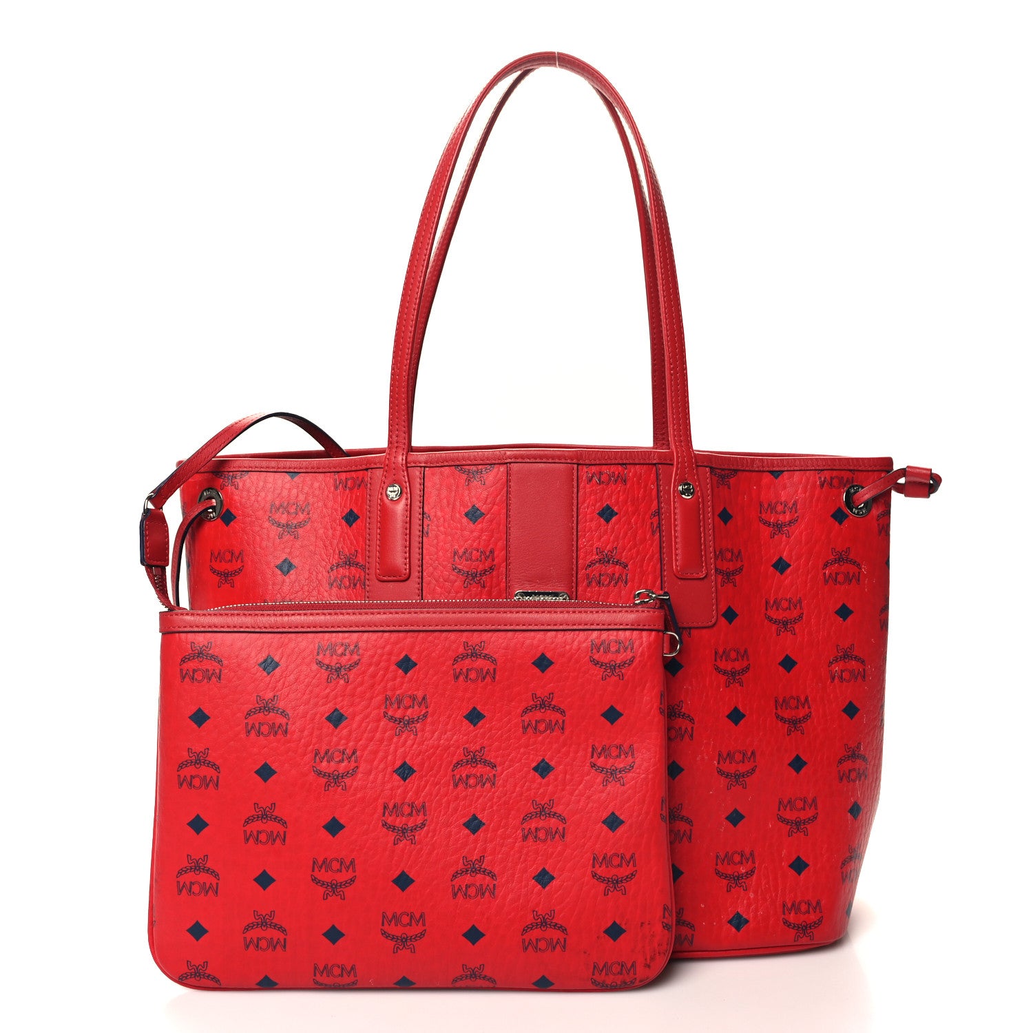MCM Visetos Medium Liz Reversible Shopper Tote Ruby Red 3 of 19