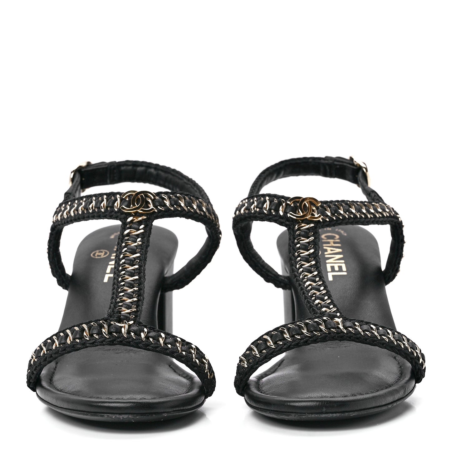 Lambskin CC Chain Braided Sandals 39 Black