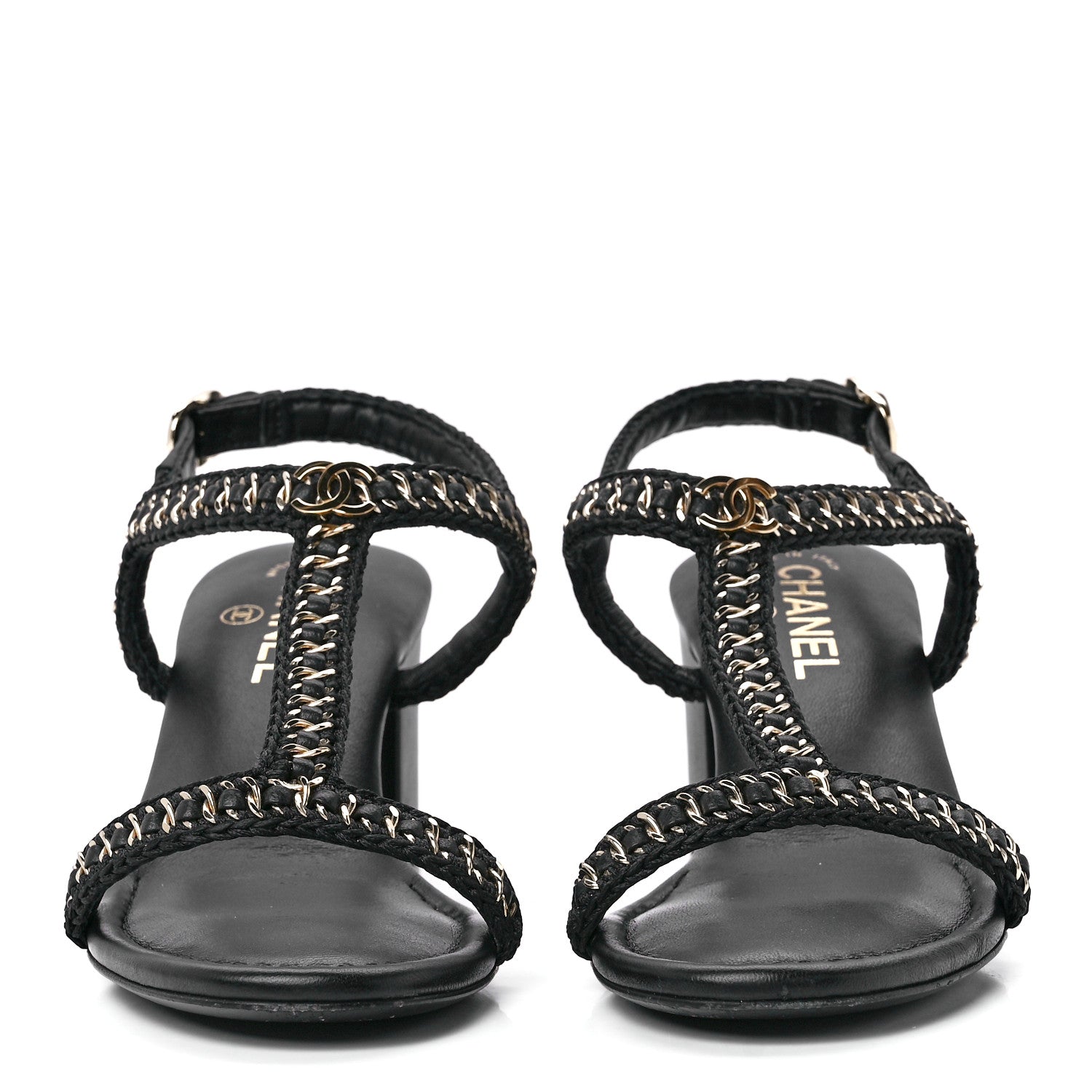 Chanel Lambskin CC Chain Braided Sandals 39 Black 2 of 9