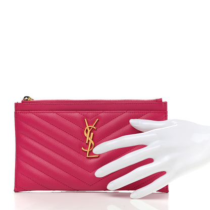 Saint Laurent Grain De Poudre Chevron Monogram Bill Pouch Fresh Fuxia 2 of 8