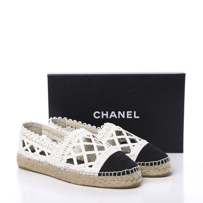 Chanel Woven Fabric Grosgrain CC Espadrilles 41 White Black 11 of 11