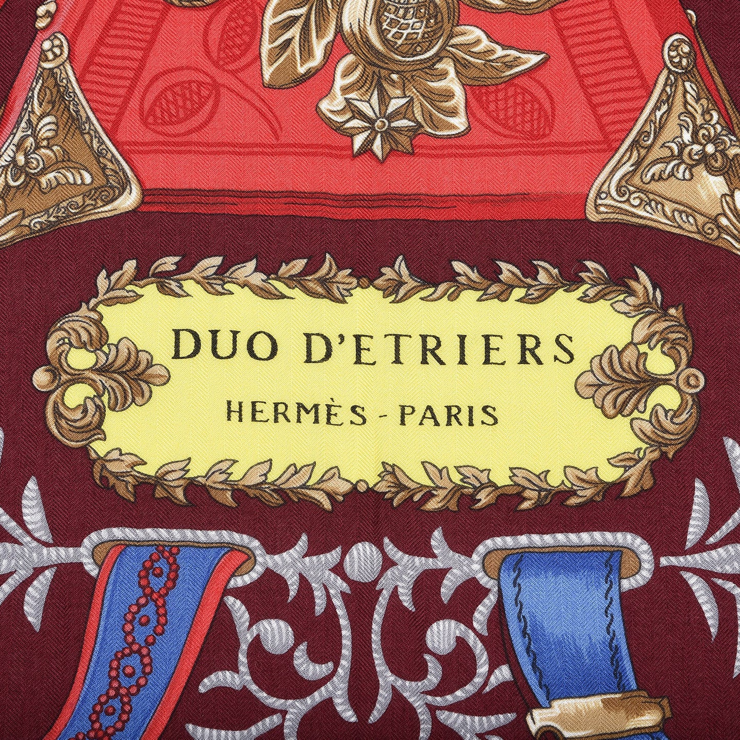 Cashmere Silk Duo D'Etriers Shawl 140 Rouge Bordeaux Jaune Vif