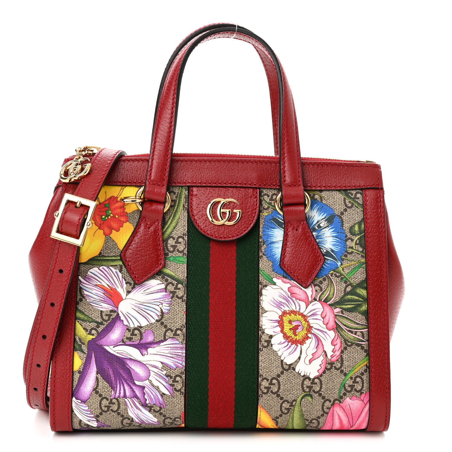 Gucci GG Supreme Monogram Flora Web Small Ophidia Tote Bag Red 1 of 10