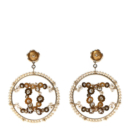 Chanel Pearl CC Drop Hoop Earrings Light Gold 1 of 4