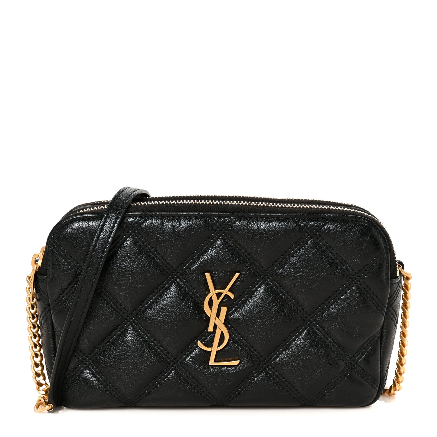 Grained Lambskin Quilted Mini Becky Double Zip Bag Black