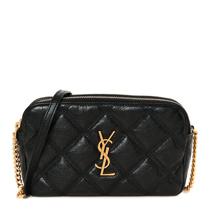 Saint Laurent Grained Lambskin Quilted Mini Becky Double Zip Bag Black 1 of 12
