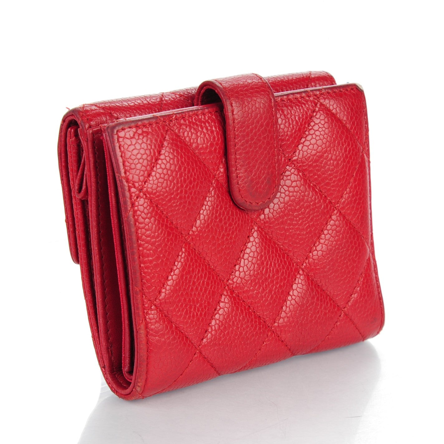 Caviar Quilted Compact French Flap Wallet Red