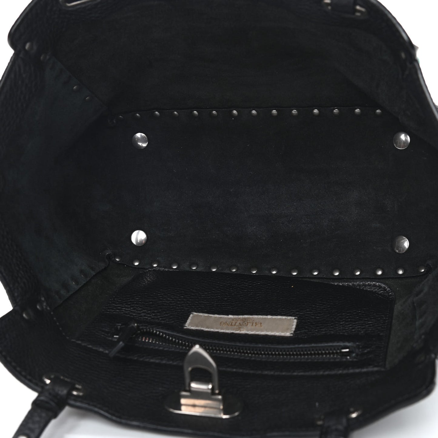 Grained Calfskin Turquoise Small Rockstud Rolling Tote Black