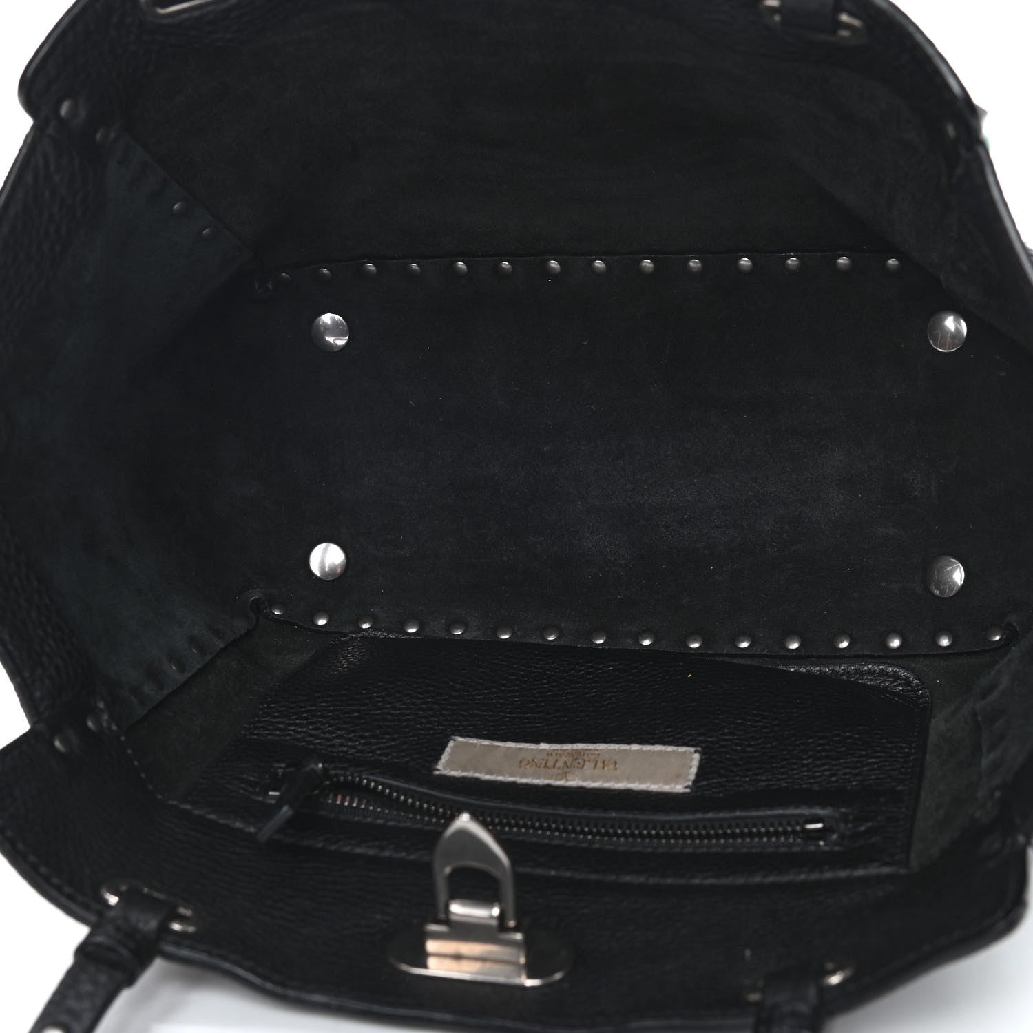 Valentino Garavani Grained Calfskin Turquoise Small Rockstud Rolling Tote Black 5 of 9
