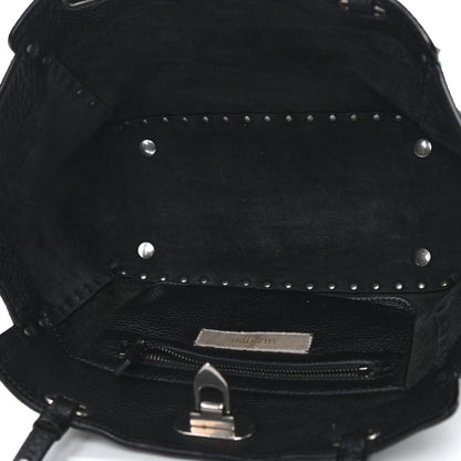 Valentino Garavani Grained Calfskin Turquoise Small Rockstud Rolling Tote Black 5 of 9