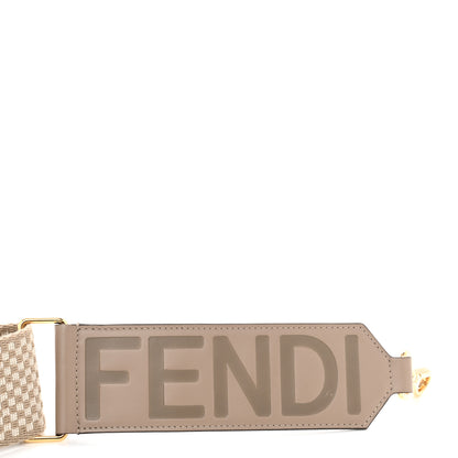 Fendi Ribbon Vitello King Logo Embossed Gingham Woven Adjustable Strap You Beige 3 of 5