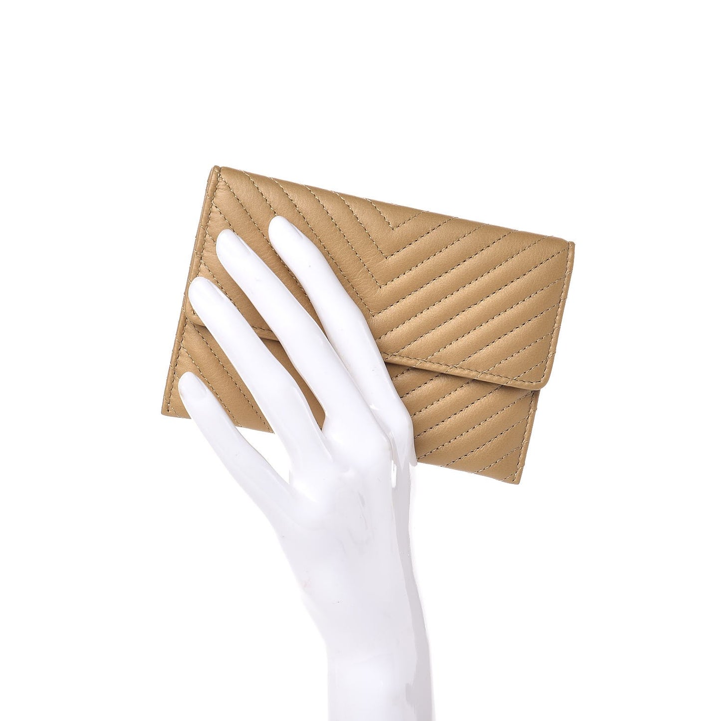 Calfskin Chevron Quilted Card Holder Beige